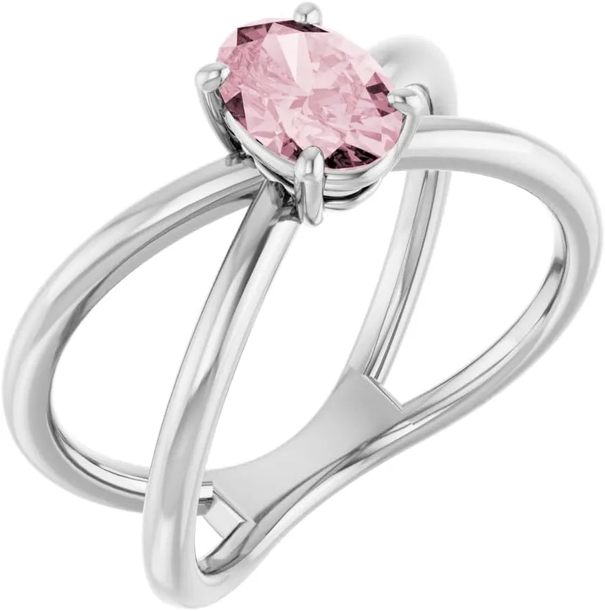 Platinum Morganite Negative Space Fashion Solitaire Ring Fine Jewelry For Women Gifts For Her, Size 7