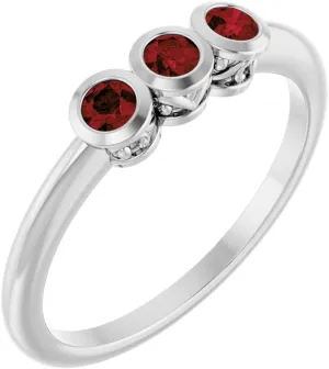 Platinum Mozambique Garnet 3 Three-Stone Bezel-Set Fashion Ring Fine Jewelry For Women Gifts For Her, Size 7