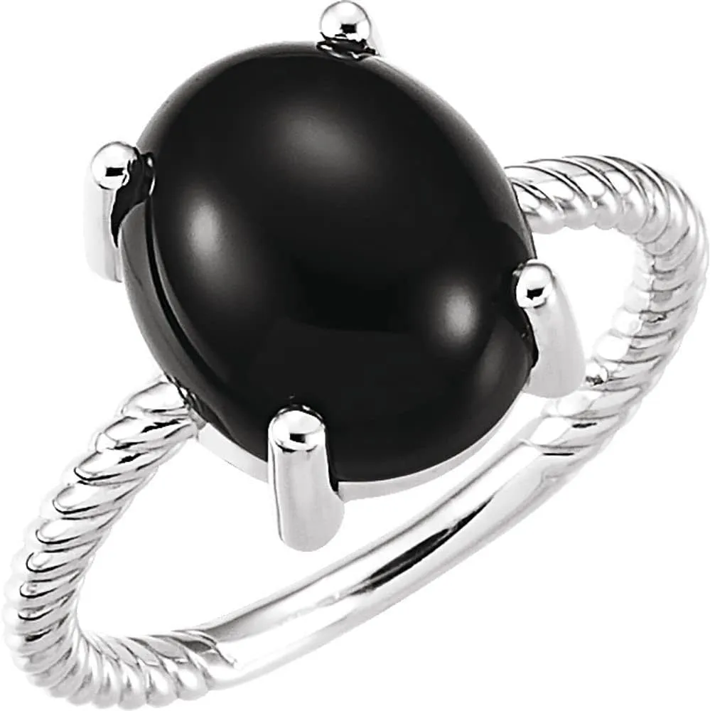 Platinum Onyx Cabochon Halo-Style Fashion Ring Fine Jewelry For Women Gifts For Her, Size 7