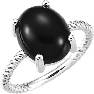 Platinum Onyx Cabochon Halo-Style Fashion Ring Fine Jewelry For Women Gifts For Her, Size 7