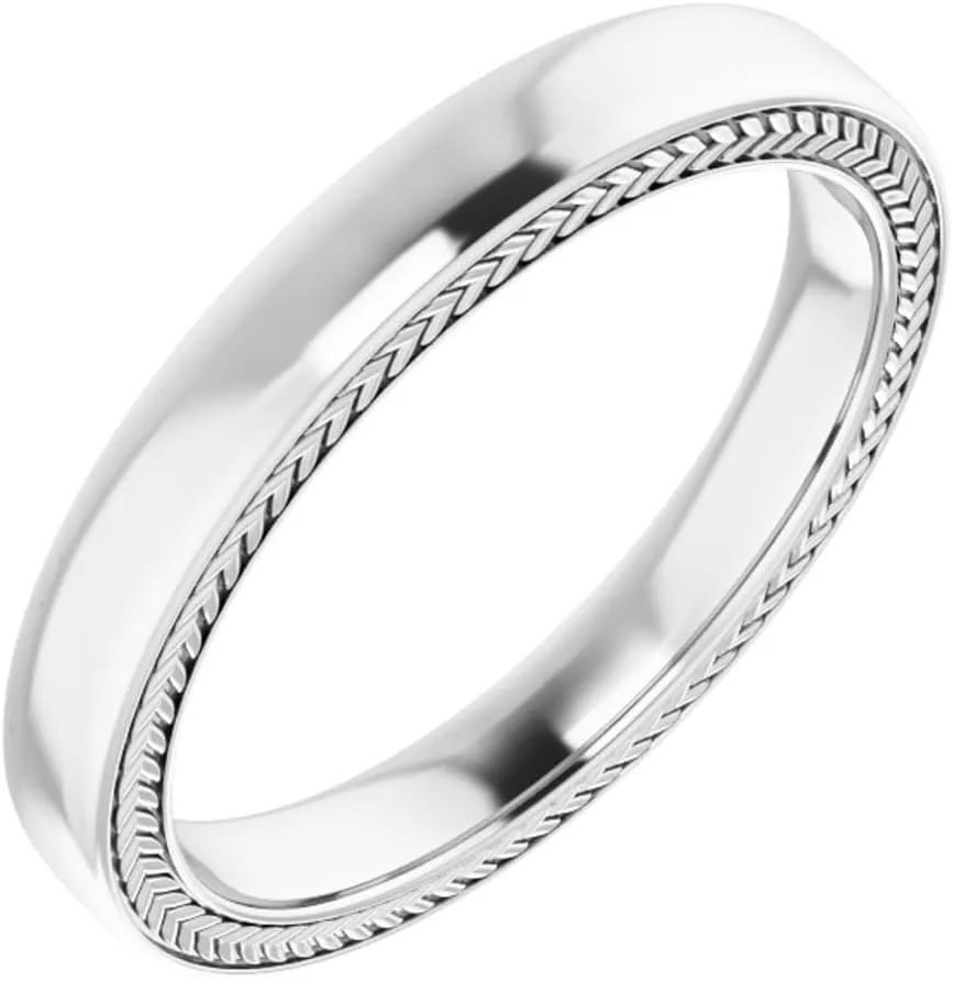 Platinum or 14k Gold 3mm Wheat Pattern Band Ring Fine Jewelry for Women Gifts for Her