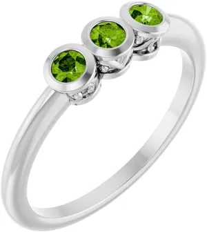 Platinum Peridot 3 Three-Stone Bezel-Set Fashion Ring Fine Jewelry For Women Gifts For Her, Size 7