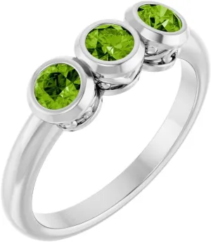 Platinum Peridot 3 Three-Stone Bezel-Set Fashion Ring Fine Jewelry For Women Gifts For Her, Size 7