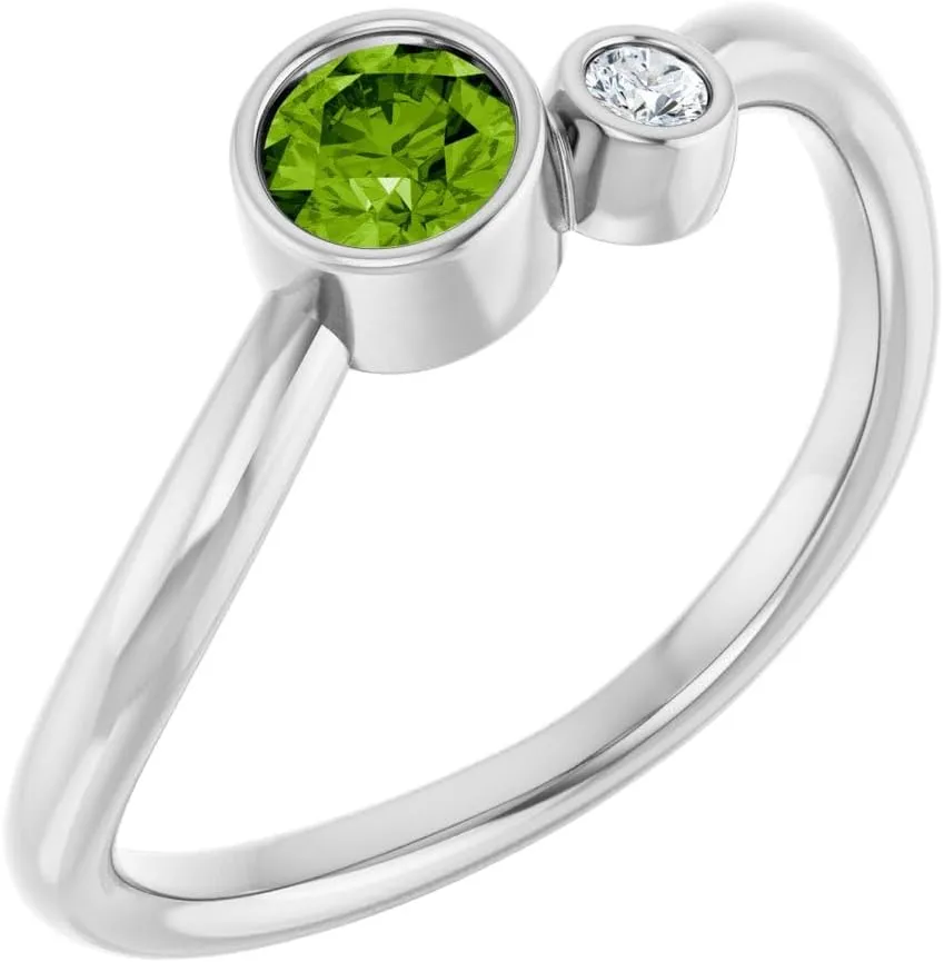 Platinum Peridot and .03 cttw Diamond 2 Two-Stone Fashion Ring Fine Jewelry For Women Gifts For Her, Size 7