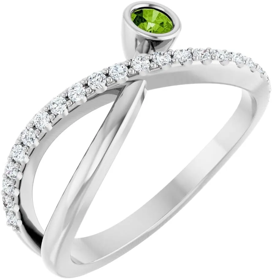 Platinum Peridot and 1/5 cttw Diamond Accented Fashion Ring Fine Jewelry For Women Gifts For Her, Size 7