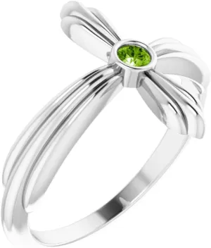 Platinum Peridot Sideways Cross Religious Fashion Solitaire Ring Fine Jewelry For Women Gifts For Her, Size 7