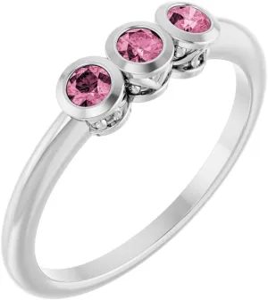 Platinum Pink Tourmaline 3 Three-Stone Bezel-Set Fashion Ring Fine Jewelry For Women Gifts For Her, Size 7