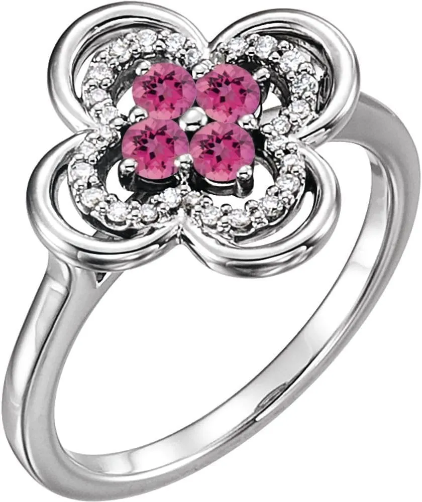 Platinum Pink Tourmaline and 1/10 cttw Diamond Fashion Ring Fine Jewelry For Women Gifts For Her, Size 7