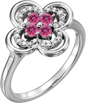 Platinum Pink Tourmaline and 1/10 cttw Diamond Fashion Ring Fine Jewelry For Women Gifts For Her, Size 7
