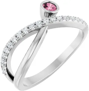 Platinum Pink Tourmaline and 1/5 cttw Diamond Accented Fashion Ring Fine Jewelry For Women Gifts For Her, Size 7