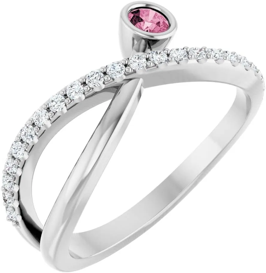 Platinum Pink Tourmaline and 1/5 cttw Diamond Accented Fashion Ring Fine Jewelry For Women Gifts For Her, Size 7