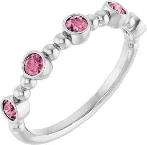 Platinum Pink Tourmaline Stackable Beaded Fashion Ring Fine Jewelry For Women Gifts For Her, Size 7