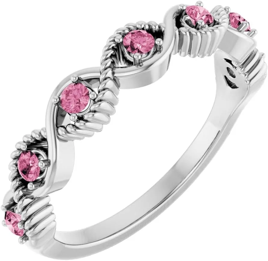 Platinum Pink Tourmaline Stackable Fashion Ring Fine Jewelry For Women Gifts For Her, Size 7