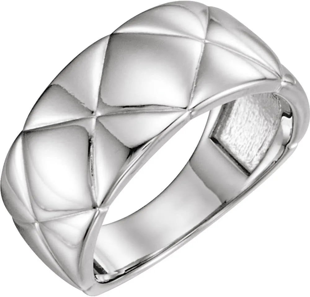 Platinum Quilted Metal Fashion Ring Fine Jewelry For Women Gifts For Her, Size 7