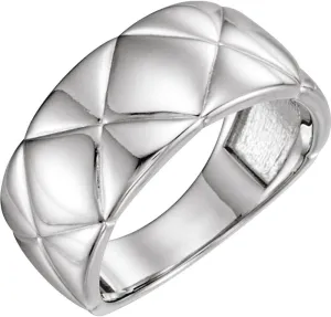 Platinum Quilted Metal Fashion Ring Fine Jewelry For Women Gifts For Her, Size 7