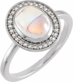 Platinum Rainbow Moonstone and 1/8 cttw Diamond Halo-Style Fashion Ring Fine Jewelry For Women Gifts For Her, Size 7