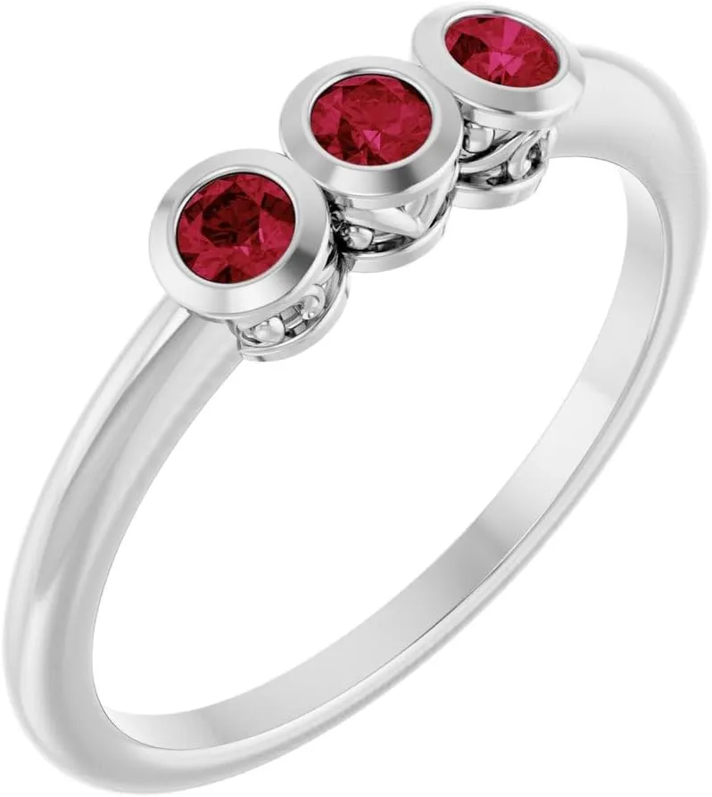 Platinum Ruby 3 Three-Stone Bezel-Set Fashion Ring Fine Jewelry For Women Gifts For Her, Size 7