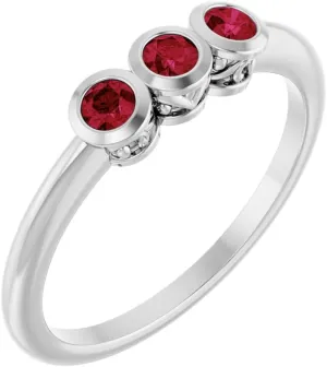 Platinum Ruby 3 Three-Stone Bezel-Set Fashion Ring Fine Jewelry For Women Gifts For Her, Size 7