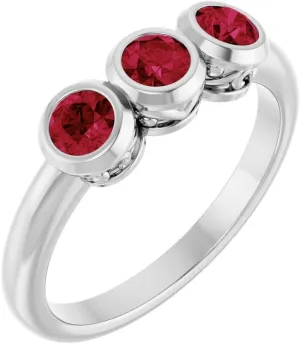 Platinum Ruby 3 Three-Stone Bezel-Set Fashion Ring Fine Jewelry For Women Gifts For Her, Size 7