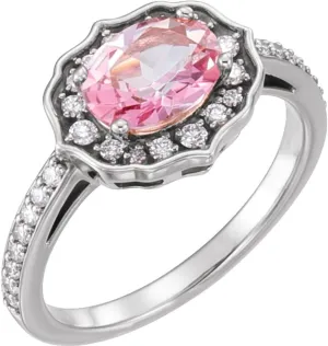 Platinum Small Pink Topaz and 1/3 cttw Diamond Halo-Style Fashion Ring Fine Jewelry For Women Gifts For Her, Size 7