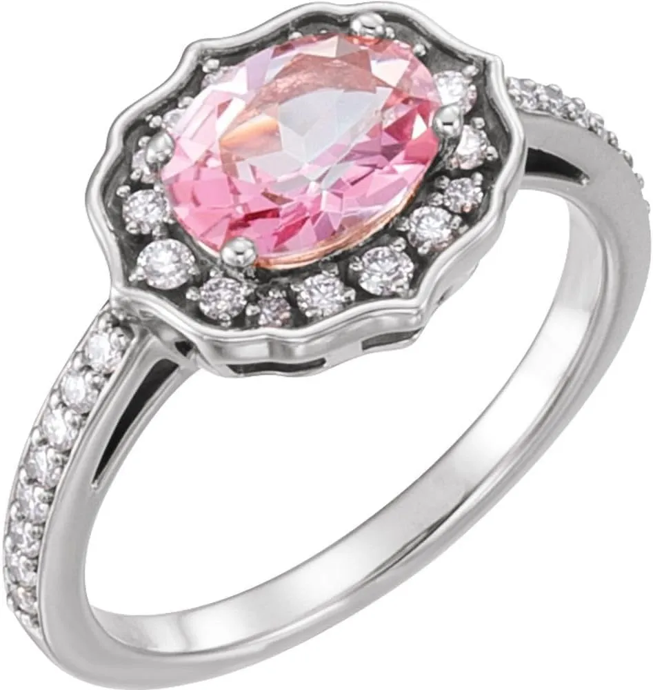 Platinum Small Pink Topaz and 1/3 cttw Diamond Halo-Style Fashion Ring Fine Jewelry For Women Gifts For Her, Size 7