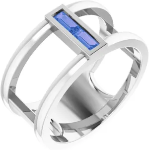 Platinum Tanzanite Baguette Shape Negative Space Fashion Ring Fine Jewelry For Women Gifts For Her, Size 7