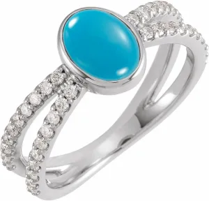 Platinum Turquoise and 3/8 cttw Diamond Cabochon Fashion Ring Fine Jewelry For Women Gifts For Her, Size 7