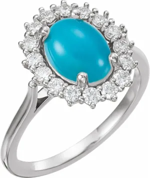 Platinum Turquoise and 3/8 cttw Diamond Halo-Style Fashion Ring Fine Jewelry For Women Gifts For Her, Size 7