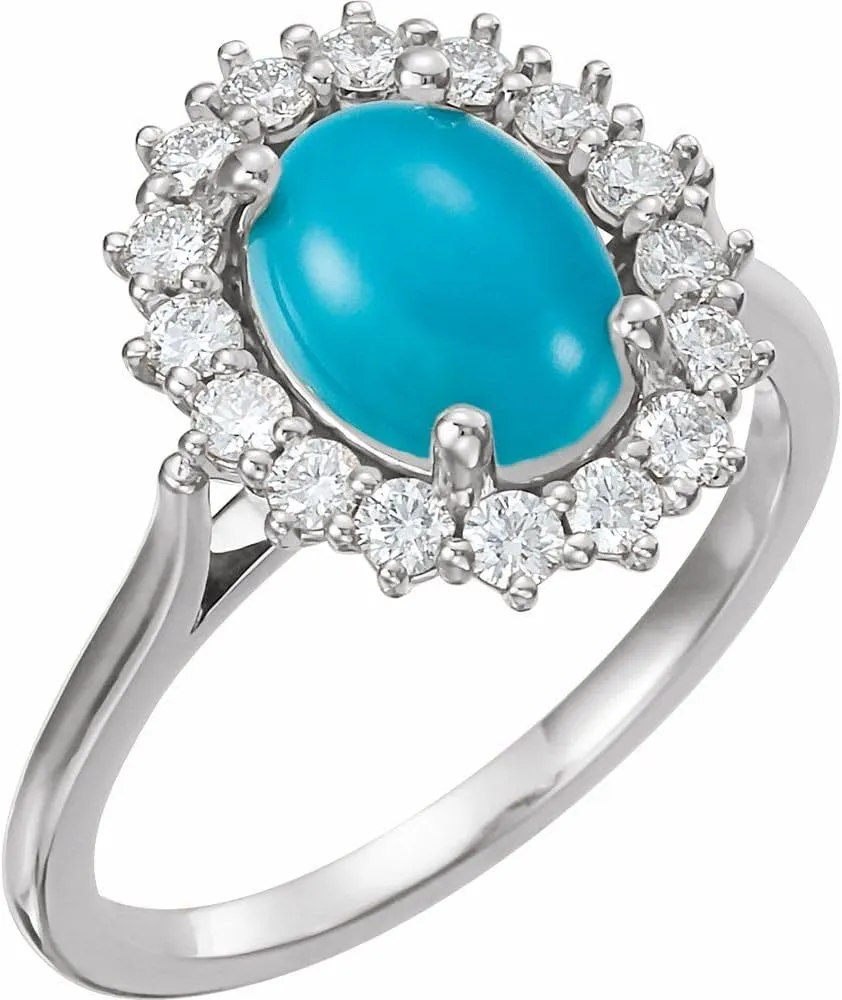 Platinum Turquoise and 3/8 cttw Diamond Halo-Style Fashion Ring Fine Jewelry For Women Gifts For Her, Size 7