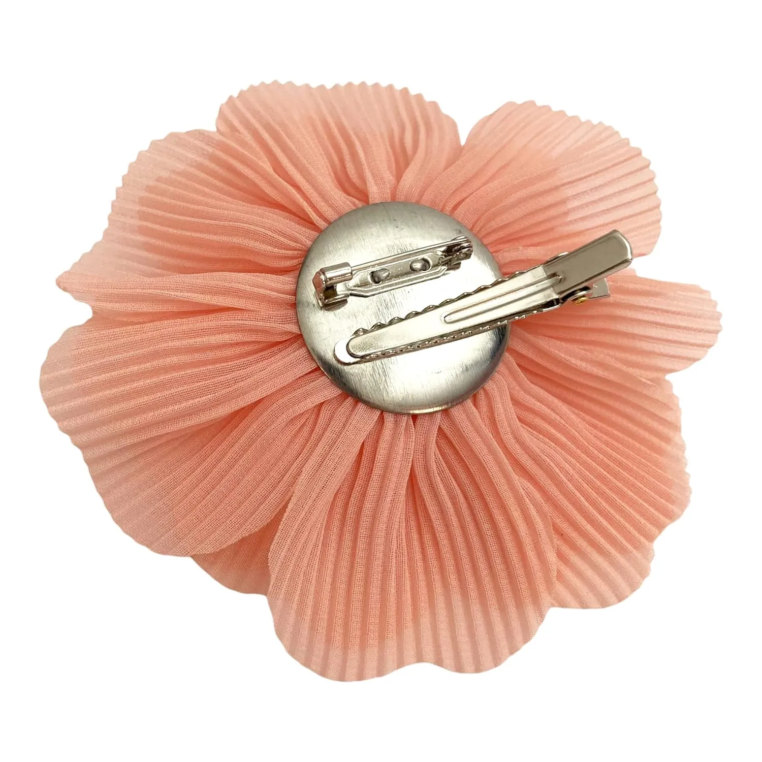 Pleats Large Fabric Flower Brooch pin and Hair clip for Women, Gift (Pink)
