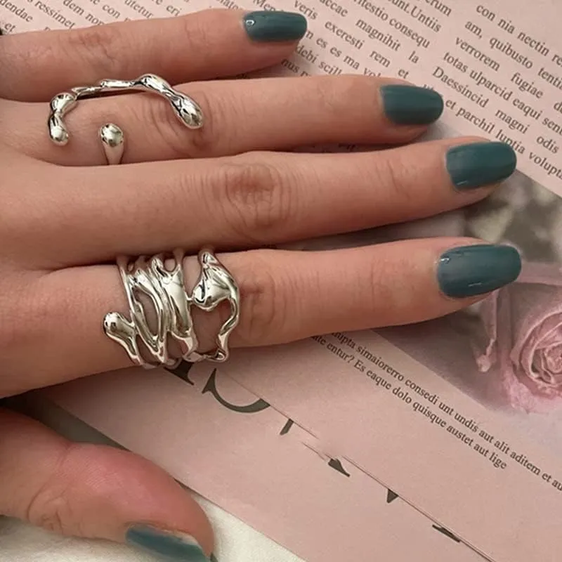 Pooyikoi Adjustable Sterling Silver Rings 925 Double Lines Shape Personality Ring Fine Jewelry for Women Party Accessories