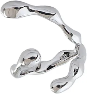 Pooyikoi Adjustable Sterling Silver Rings 925 Double Lines Shape Personality Ring Fine Jewelry for Women Party Accessories
