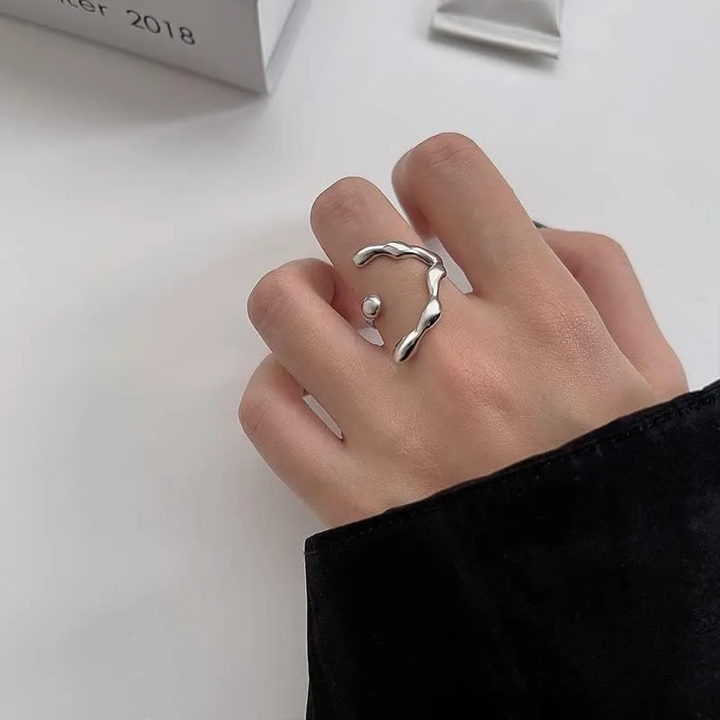 Pooyikoi Adjustable Sterling Silver Rings 925 Double Lines Shape Personality Ring Fine Jewelry for Women Party Accessories