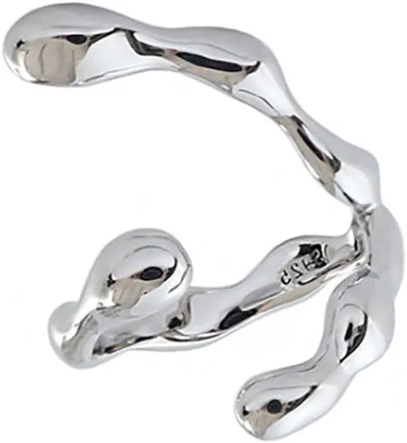 Pooyikoi Adjustable Sterling Silver Rings 925 Double Lines Shape Personality Ring Fine Jewelry for Women Party Accessories