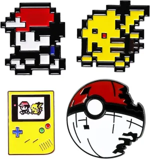 Pounchi Cute Cartoon Enamel Pins (4 Pcs) Cute Pin Office Supplies Pixel Game Enamel Badge Gift for Bag Backpacks for Teens
