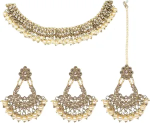 Premium Polki Kundan Necklace Set Pearl Earrings Maang Tikka Designer Pakistani Indian Jewelry Sets for Women, Elegant Traditional Bollywood Bridal Jewelry Sets, Festival and Wedding Jewelry Gifts for Her
