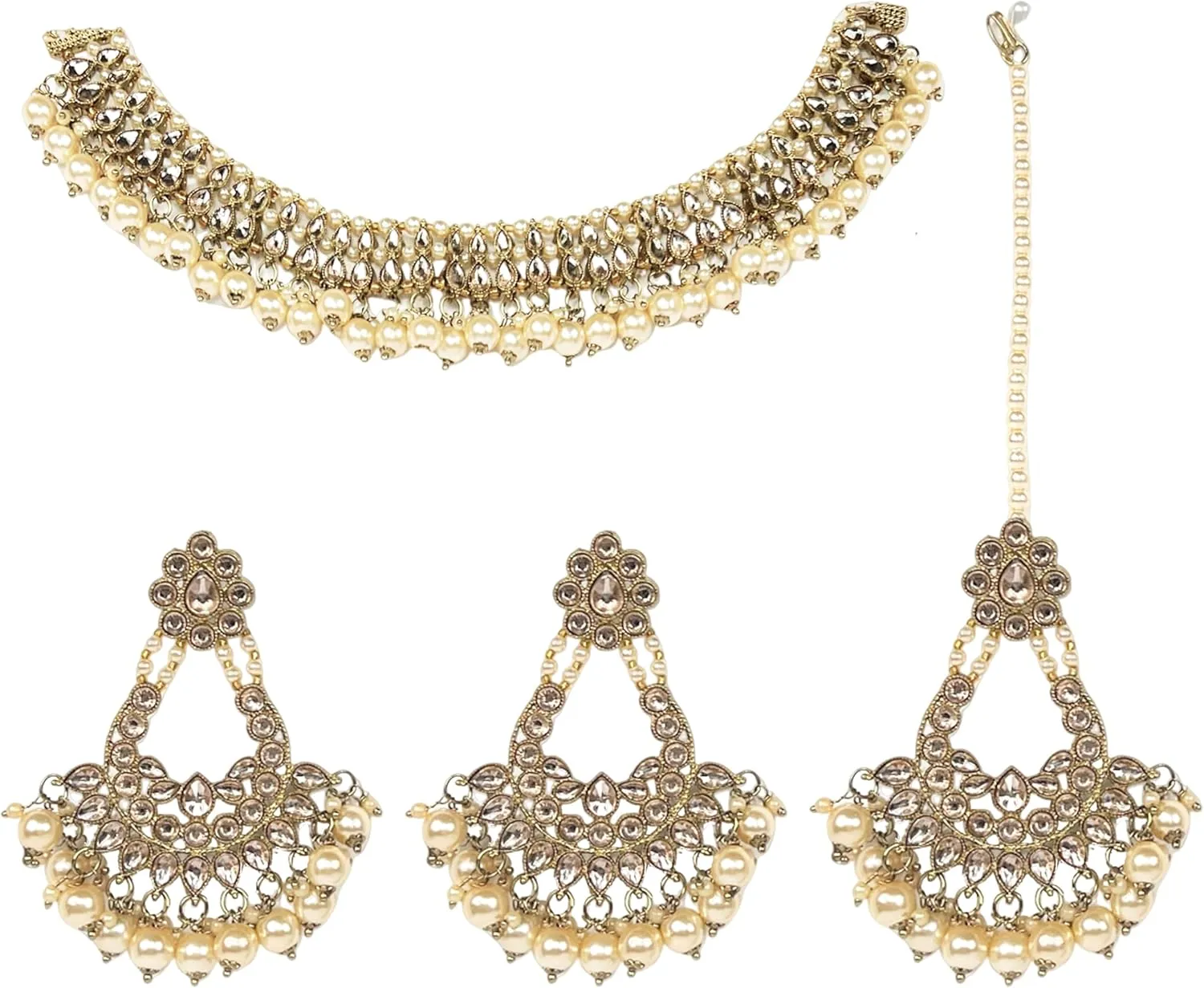 Premium Polki Kundan Necklace Set Pearl Earrings Maang Tikka Designer Pakistani Indian Jewelry Sets for Women, Elegant Traditional Bollywood Bridal Jewelry Sets, Festival and Wedding Jewelry Gifts for Her