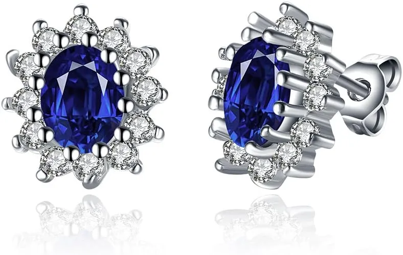 Princess Diana William Kate Middleton's Created Blue Sapphire Stud Earrings