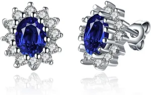 Princess Diana William Kate Middleton's Created Blue Sapphire Stud Earrings