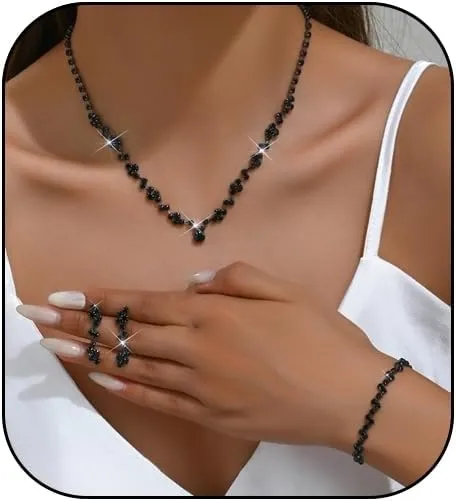 Prom Earrings Necklace Bracelet Set Elegant Crystal Necklace Earrings Bracelet Bridal Wedding Prom Costume Jewelry Sets for Women