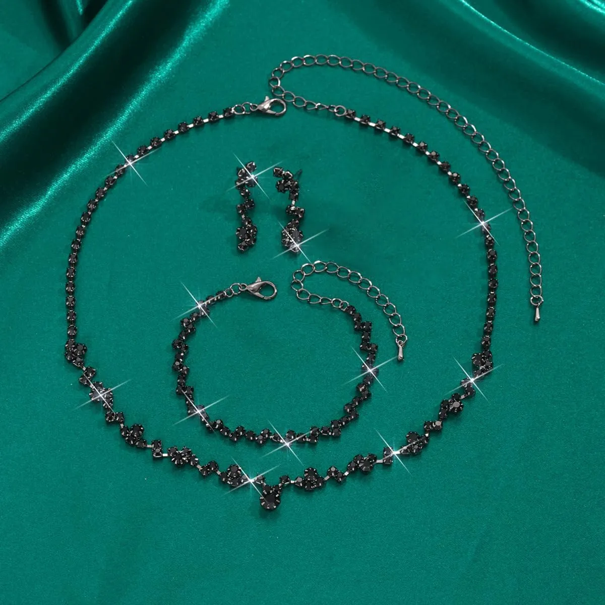 Prom Earrings Necklace Bracelet Set Elegant Crystal Necklace Earrings Bracelet Bridal Wedding Prom Costume Jewelry Sets for Women