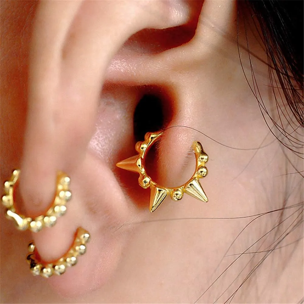 Punk Ball Bead Spikes Stud Small Hoop Earrings for Women Teen Girls 925 Sterling Silver Mini Dot Charms Huggie Hoops Cuff Cartilage Stud Tragus Helix Wrap Earrings Rock Fashion Jewelry