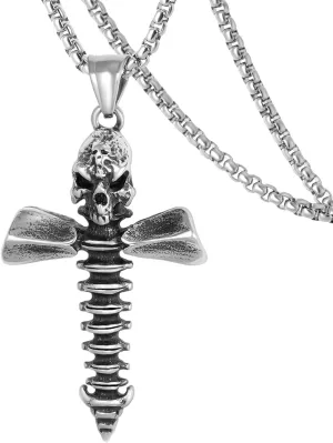 Punk Skull Cross Necklace for Men Women, Stainless Steel Cross Skull Pendant Necklace, Gothic Punk Hip Hop Jewelry Gift