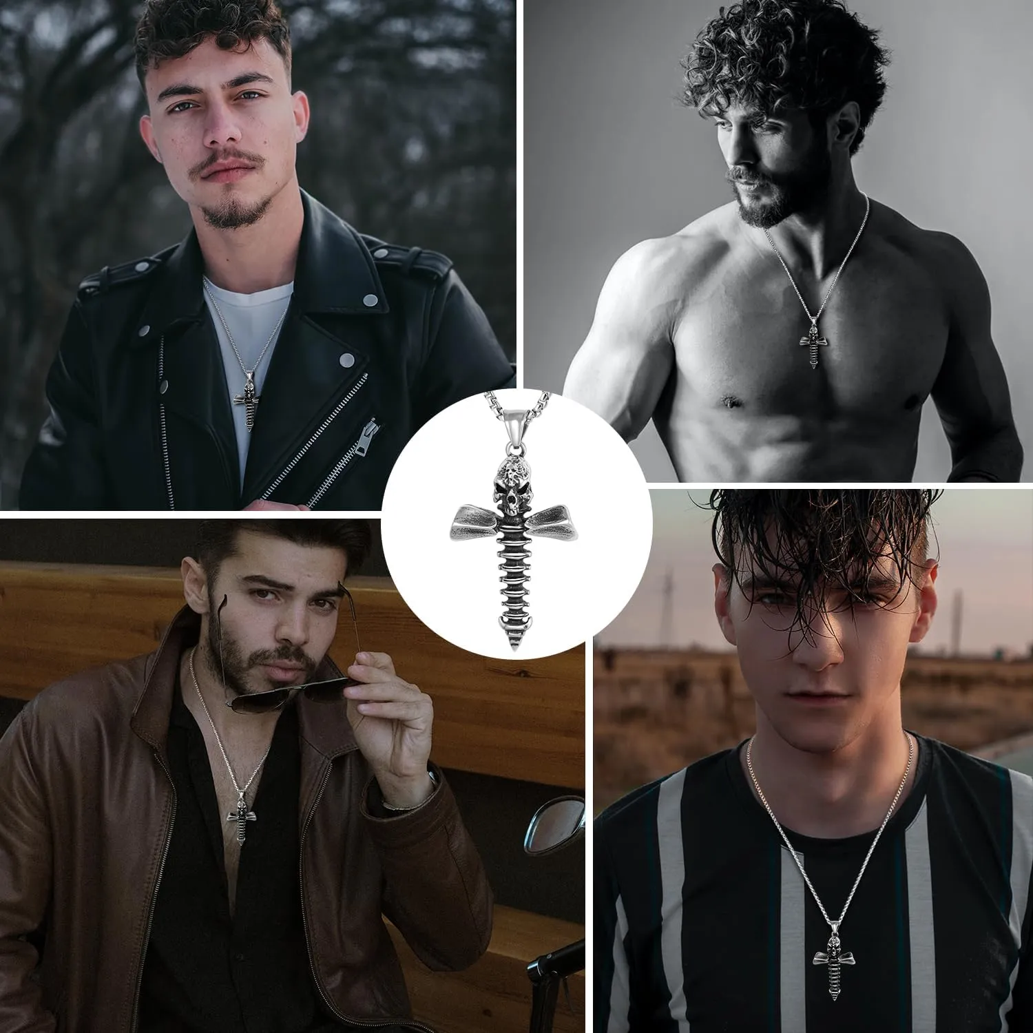 Punk Skull Cross Necklace for Men Women, Stainless Steel Cross Skull Pendant Necklace, Gothic Punk Hip Hop Jewelry Gift