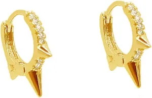 Punk Spikes Stud Small CZ Hoop Earrings for Women Teen Girls Men 925 Sterling Silver Charms Huggie Hoops Cuff Cartilage Stud Tragus Helix Crystal Wrap Earrings Hypoallergenic Rock Fashion Jewelry