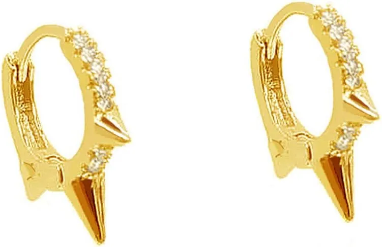 Punk Spikes Stud Small CZ Hoop Earrings for Women Teen Girls Men 925 Sterling Silver Charms Huggie Hoops Cuff Cartilage Stud Tragus Helix Crystal Wrap Earrings Hypoallergenic Rock Fashion Jewelry