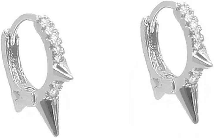 Punk Spikes Stud Small CZ Hoop Earrings for Women Teen Girls Men 925 Sterling Silver Charms Huggie Hoops Cuff Cartilage Stud Tragus Helix Crystal Wrap Earrings Hypoallergenic Rock Fashion Jewelry