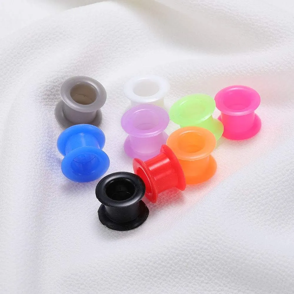 PunkTracker 18 Pairs 8g-1 UV Acrylic Screw Fit Ear Tunnels & Thick Silicone Double Flared Ear Gauge Plugs Piercing