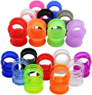 PunkTracker 18 Pairs 8g-1 UV Acrylic Screw Fit Ear Tunnels & Thick Silicone Double Flared Ear Gauge Plugs Piercing