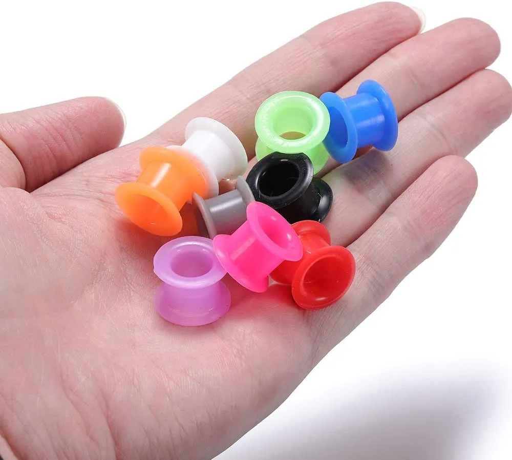 PunkTracker 18 Pairs 8g-1 UV Acrylic Screw Fit Ear Tunnels & Thick Silicone Double Flared Ear Gauge Plugs Piercing